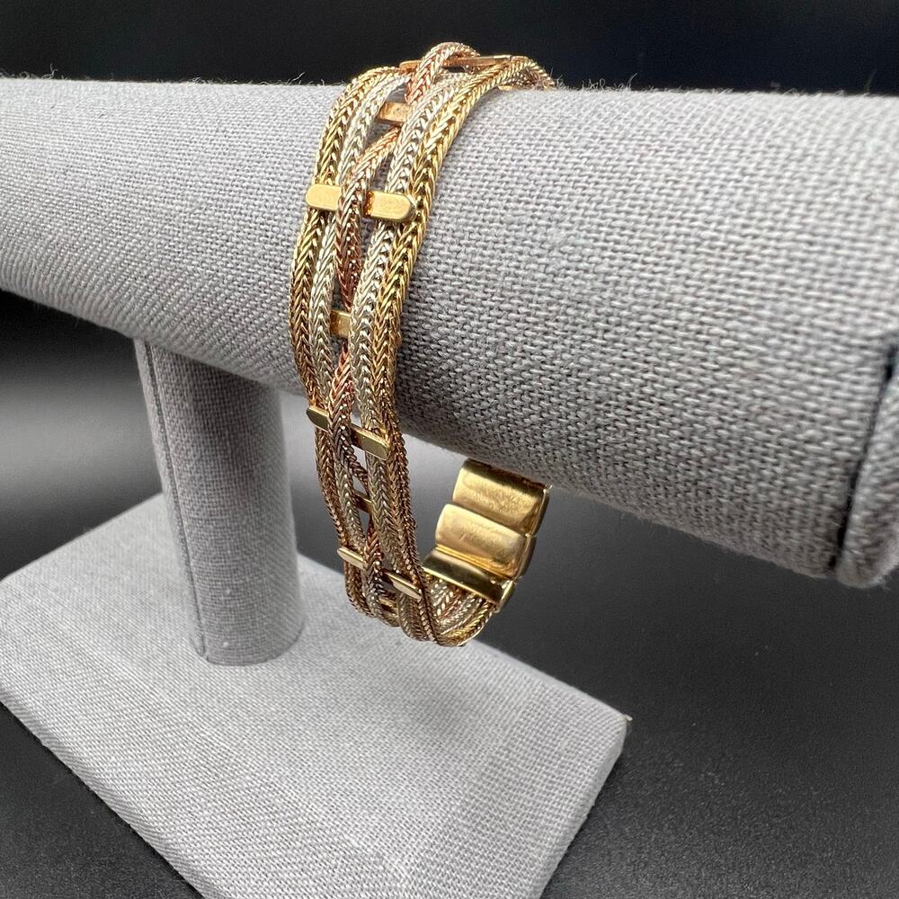 Vintage Monet Tri-Color Weave Chain Bracelet with Magnetic Clasp